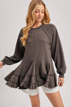 Ash French Terry Ruffled Tiered Hem Tunic Sweatshirt