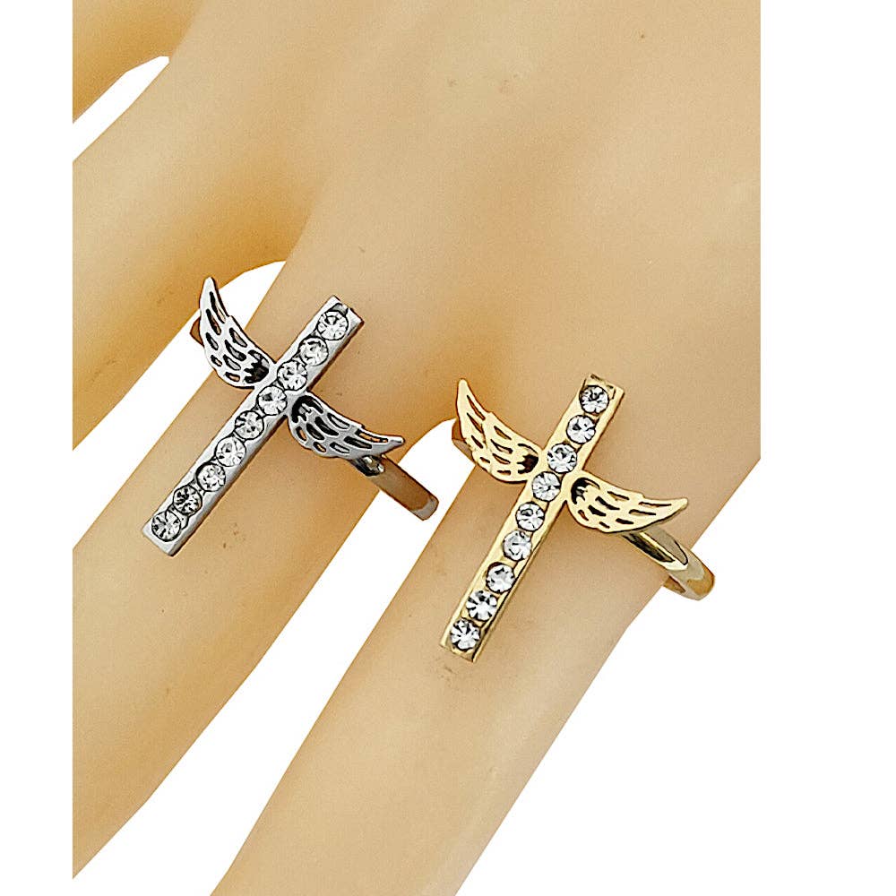 Stainless Steel Winged Cross Ring