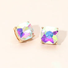 Clear Gold Square Cushion Stud Earrings