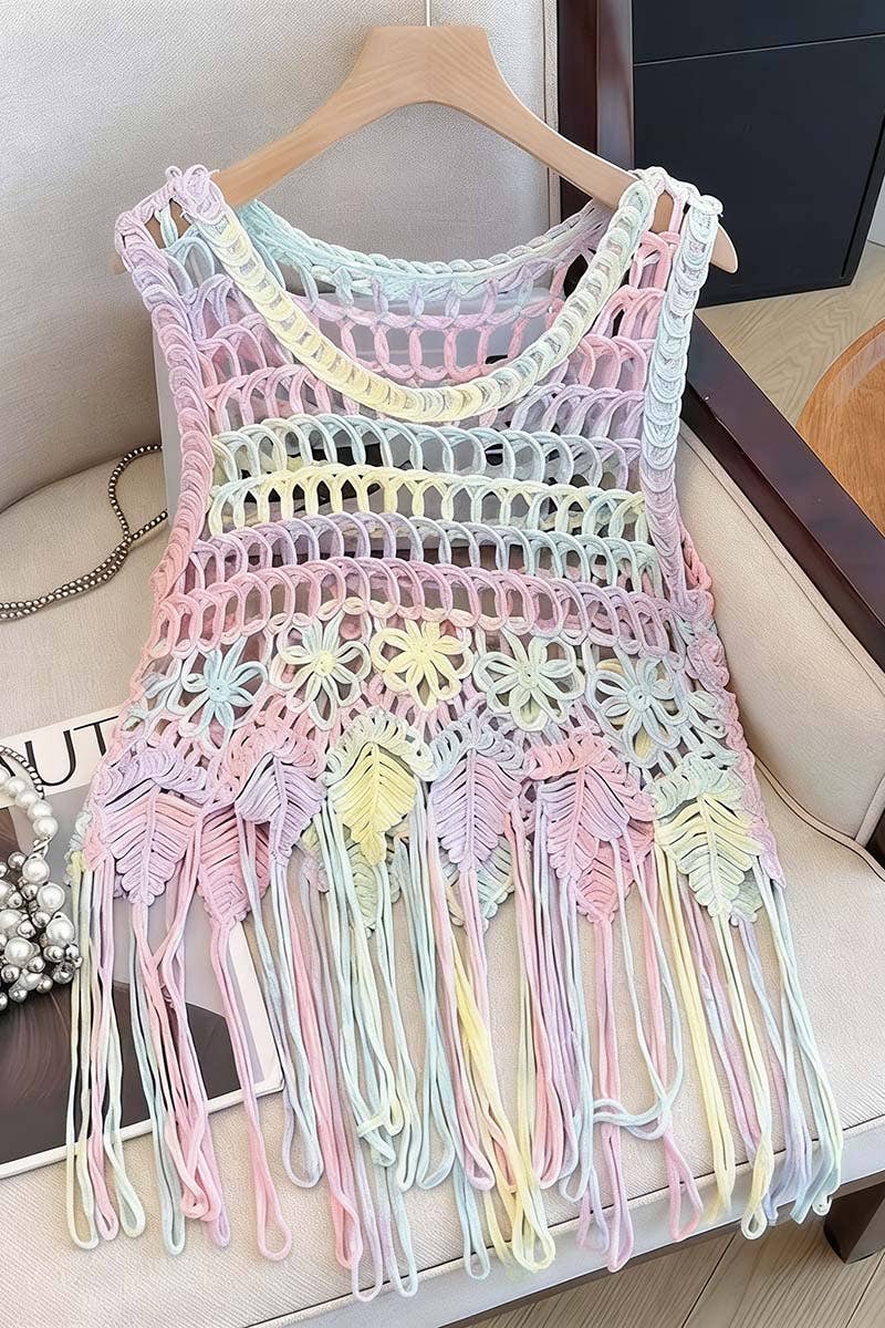 Multi Boho Fringe Crochet Tank Top