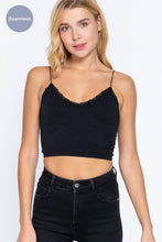 Black V-neck with Lace Trim Floral Jacquard Seamless Crop