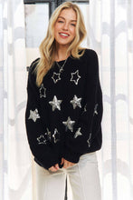 Black Drop Shoulder Sequins Star Sweater