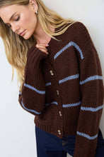 STRIPE JACQUARD BUTTON DOWN KNIT CARDIGAN: BROWN
