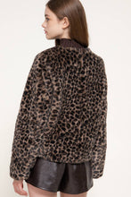 Taupe Black Long Sleeve Round Neck Printed Faux Fur Jacket