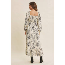 Cream Charcoal Cozy Fall Picnic Floral Smocked Maxi Dress