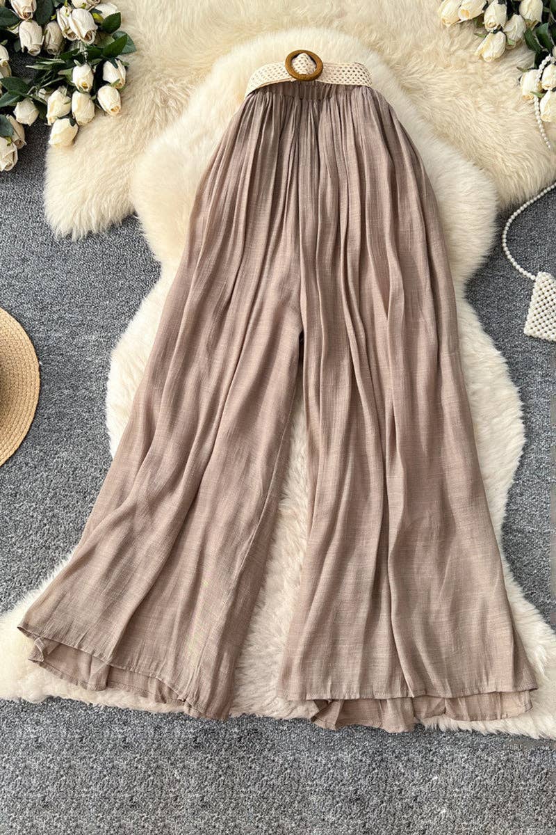 Coffee Elegant High-Waisted Wide-Leg Trousers