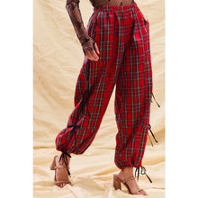 CHRISTMAS CHECKERED PLAID JOGGER TRACK PANTS: RED CHECK / M
