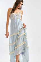Light Blue Lace Maxi Dress with Layered Ruffle