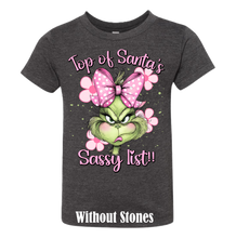 Kids Top of Santa's Sassy List Rhinestone Graphic Tee