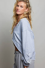 Heather Grey V-Neck Crochet Patch Cross Wrap Cropped Terry POL Top