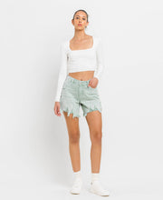 Abstracted High Rise Side Slit Denim Vervet Shorts