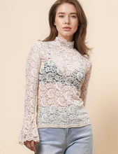 Beige See Sheer Lace Blouse Layering Top