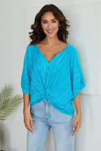 Turquoise Pleated Twist Front Draped V Neck Venti Blouse