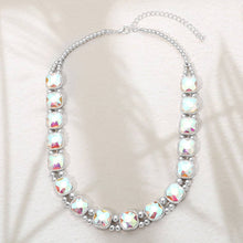 Gold Saphire Square Faceted Stone Bezel Link Evening Necklace