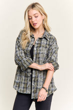 Green Burnout Plaid Washed-Look Shirt