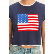 Navy Rolled Hem Sleeveless Flag Graphic Top