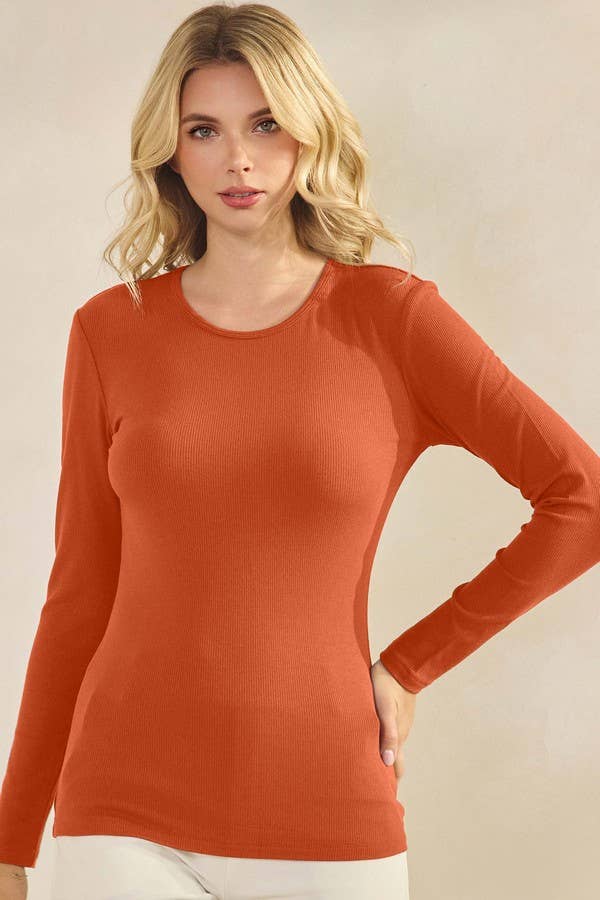 Rust Pure Comfort Viscose Ribbed Long Sleeve Top