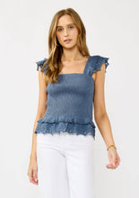 Blue Smocked Scallop Lace Ruffle Lovestitch Top