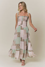 Sage Patchwork Smocked Maxi Dress