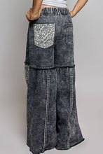 Black Washed Cotton Floral Patchwork Tiered Paneled Wide Leg POL Pants
