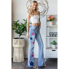 Denim Pink Combo Washed Flower Embroidery Denim Oli+Hali Pants