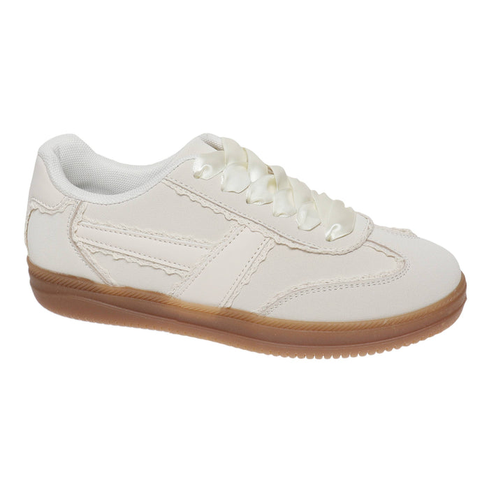 Cream Minimalist Everyday Lace Up Sneakers