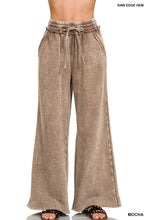 Black Acid Wash Fleece Palazzo Sweatpants With Pockets