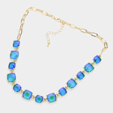 Coral Neon Cushion Square Stone Link Evening Necklace