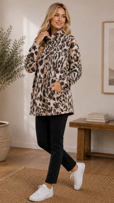 Grey Charcoal  Fuzzy Leopard Blouse