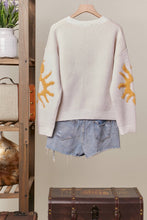 Ivory Cozy Knit Mello Sweater with Bold Yellow Sun Patch