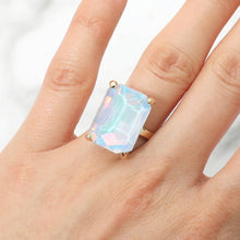 Rose Bold Emerald Cut Stone Cluster Accent Adjustable Ring