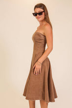 Mocha Strapless Stretch Denim Midi Dress