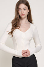 Ivory Long Sleeve V-Neck Cardigan with V-Shape Hem