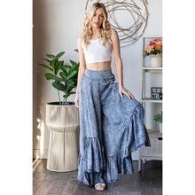 Light Denim Washed Wide Leg Ruffled Hem Tencel Oli+Hali Pants
