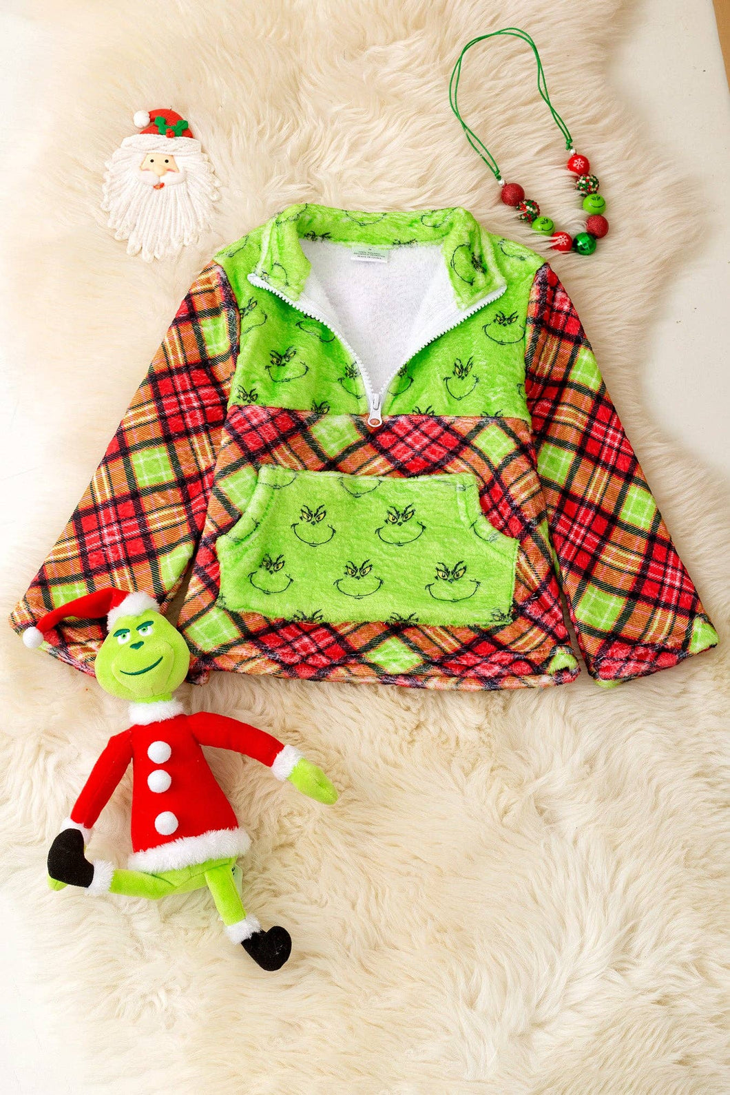 Unisex-Plaid Christmas character printed pullover sweater