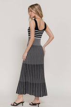 Black White Sleeveless Double Scoop Neck Striped Long Dress