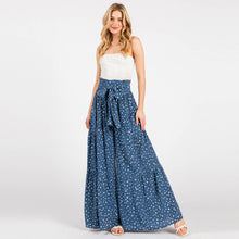 Denim Off White Woven Dot Waist Bow Tie Pants