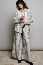 Black Striped Textured Fabric Crafted Waistband Wide-Leg Pants