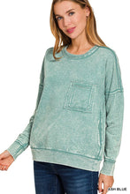 Ash Black terry Washed Raw Edge Front Pocket Pullover