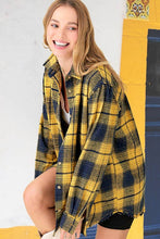 Mustard Navy Mineral Washed Button Down Soft Fabric Plaid Shirts