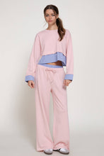 Pink Elastic Waist Long Pants with Contrasting Check Panel