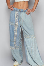 Denim Multi Lace-overlay waistband detail contrast denim woven POL pants