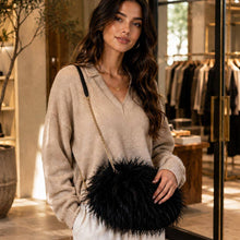 Ivory Fluffy Faux Feather Fur Chain Strap Shoulder Handbag