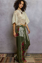 Olive Drawstring floral patch denim POL pants