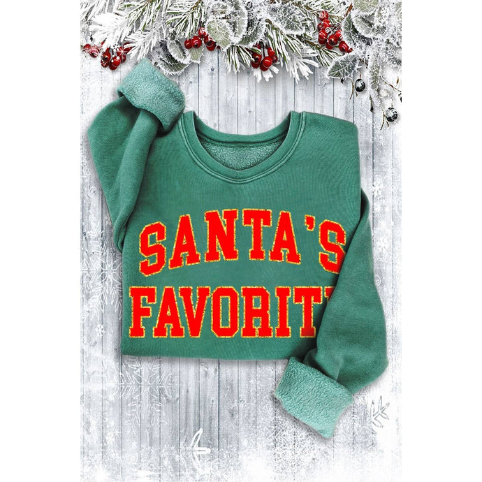 Mineral Dusty Green Santa's Favorite Glitter Sweathirt