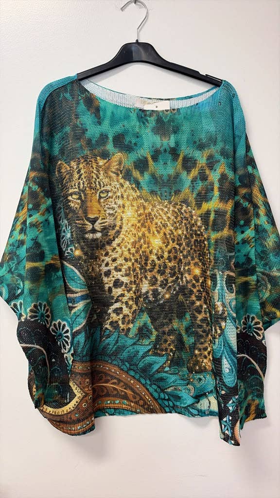 Leopard Portrait Print Knit Sweater