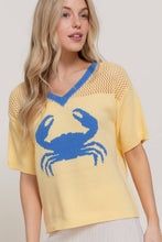 Yellow Blue Short Sleeve V-Neck Jacquard Top with Contrasting Neck Band