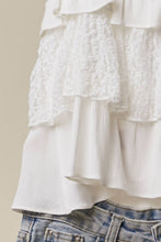 Off White Lace Tiered Crop Mello Top with Lace Straps