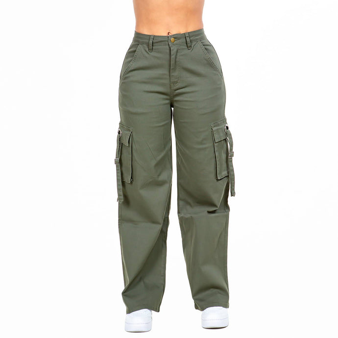 Olive Wide Leg Cargo Pocket Pants