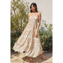 Spring Ditsy Whisper Lace Trim Tiered Maxi Dress